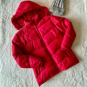 Tallino Women's Red Solid Down Puffer Winter Coat Medium
